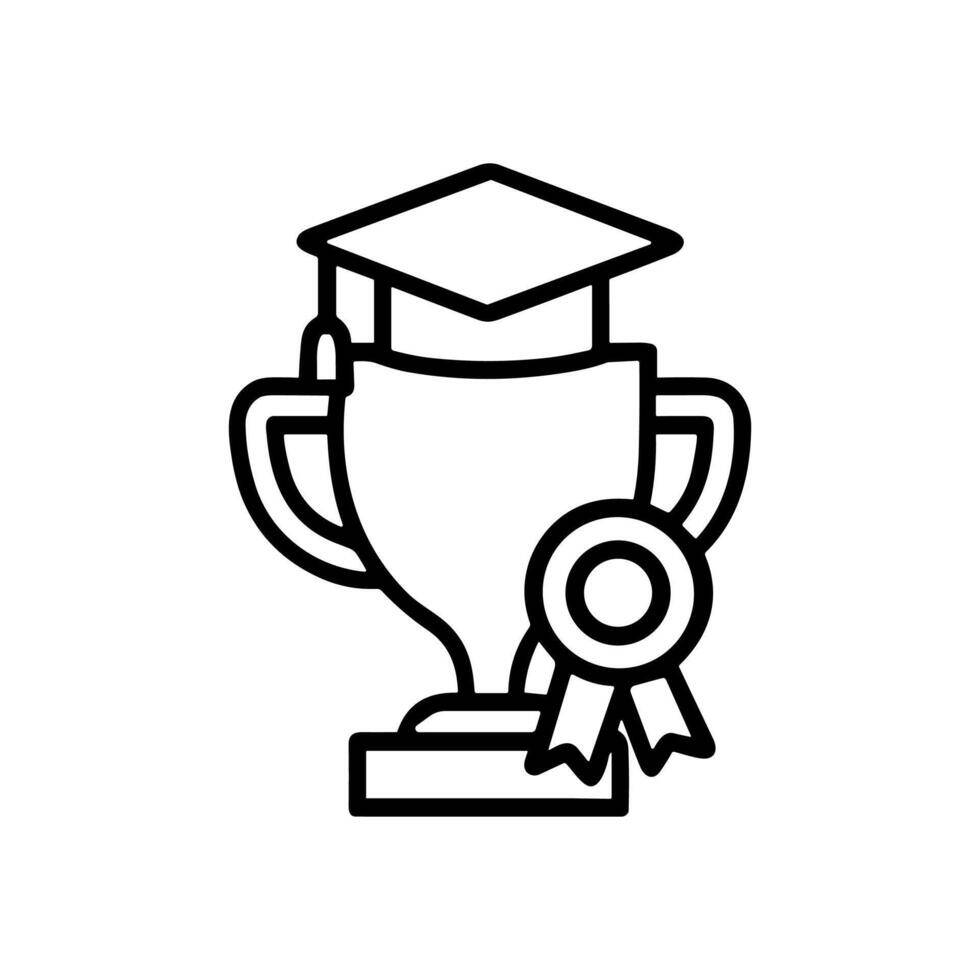 An award trophy, award ribbon, and a graduation cap